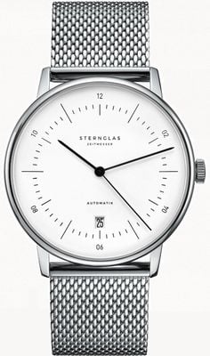 STERNGLAS Naos Automatic (38mm) White Dial / Stainless Steel Mesh S02-NA01-MI04