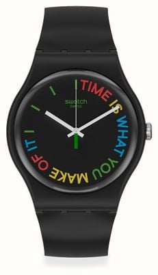Swatch Freetid | cavalheiro original | pulseira de plástico preto | mostrador preto SO29B103