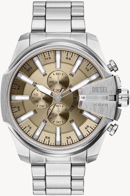 Diesel Mega Chief Slim Chronograph (48 mm), goldenes Zifferblatt / Edelstahlarmband DZ4702