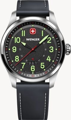 Wenger Kwarcowy zegarek Terragraph (43 mm) z teksturowaną czarną tarczą / czarny skórzany pasek 01.0541.121