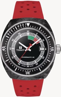 Tissot Sideral s Powermatic 80 (41mm) schwarzes Zifferblatt / rotes Kautschukarmband Uhr T1454079705702