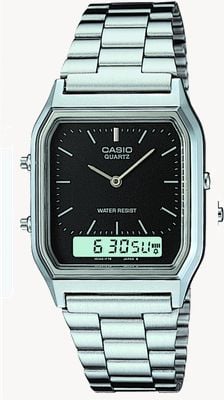 Casio Montre vintage à double affichage (29,8 mm) avec cadran noir et bracelet en acier inoxydable AQ-230A-1DMQYES
