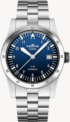 FORTIS Flieger F-39 Automatik-Armband aus Edelstahl in Liberty-Blau (39 mm). F4220023