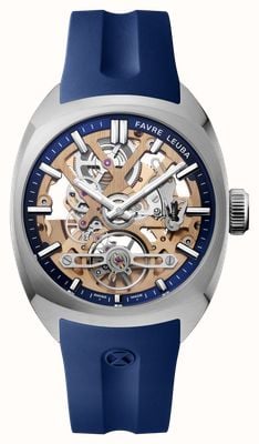 Favre Leuba Chief scheletro automatico (40 mm) quadrante scheletro oro 4n18 / cinturino in gomma blu 00.20105.103.02.302