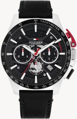Tommy Hilfiger Cronógrafo de cuarzo Bank (44 mm), esfera negra / correa de piel negra 1792258