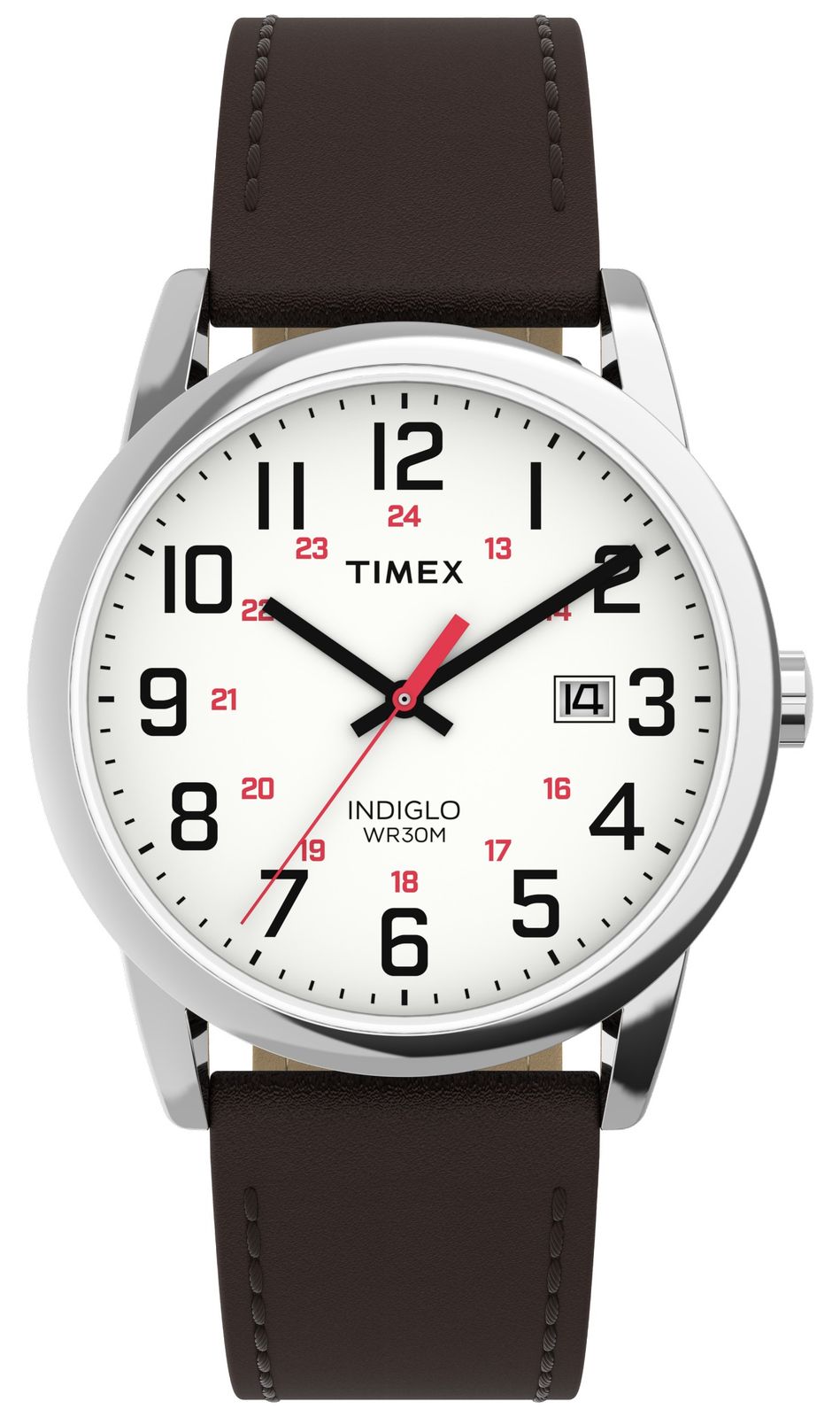 Timex Mens Easy Reader Classic | Brown Leather Strap | White Watch