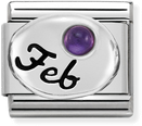 Nomination Classic February Birthstone Amethyst Sterling Silver & Steel Charm 330505/02