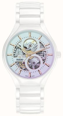 RADO Echtes rundes Automatik-Uhrwerk mit offenem Herzen, limitierte Auflage (40 mm), weißes Zifferblatt/weißes Armband aus Hightech-Keramik R27115022