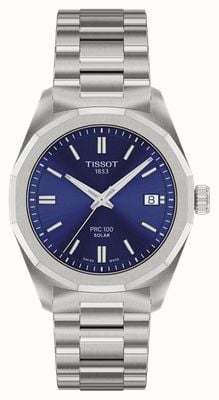 Tissot Orologio PRC 100 solare (34 mm) con quadrante blu e bracciale in acciaio inossidabile. T1518221104100