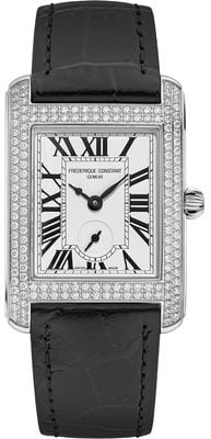 Frederique Constant Montre Classics Carrée Petite Seconde Diamant (25,2 mm) Cadran Blanc / Bracelet Cuir Noir FC-235S2CD6