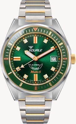 Squale Matic s自動巻き(39mm)サンレイグリーン文字盤/ツートーンステンレススティール ブレスレット ウォッチ MATICGGRGR.SSBI