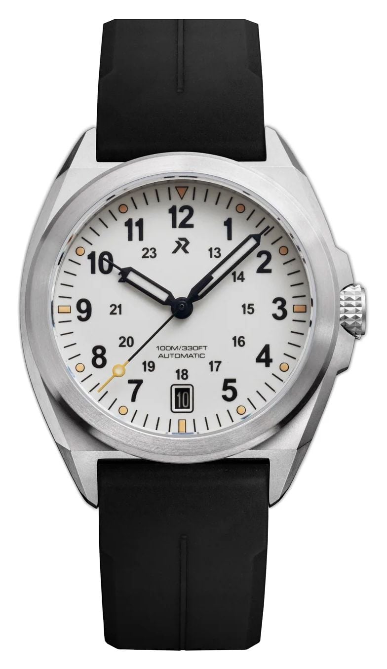 RZE Valour 38 Automatic 38mm Whistler White Dial  Black Watch