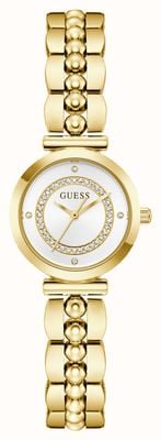 Guess Montre Leena à trois aiguilles à quartz (26 mm), cadran argenté, bracelet en acier inoxydable plaqué or. GW0994L2