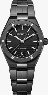 Herbelin Cap Camarat Automatik (37 mm), mattschwarzes Zifferblatt / mattschwarzes Keramikarmband 1545BCRN14M