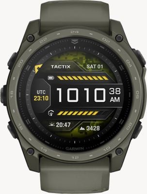 Garmin Tactix 8 51 mm taktische Smartwatch mit AMOLED-Display, Cerakote-Beschichtung und Saphirglas – olivgrün mit olivgrünem Silikonarmband 010-04553-11