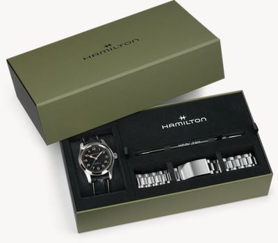 Hamilton Khaki Field Murph Automatic Bracelet Bundle (42mm) Black Dial / Black Leather Strap &.Steel Bracelet H70605732