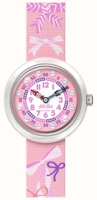 Flik Flak Kies een strik (31,85 mm) roze en witte wijzerplaat / roze strikband FBNP250