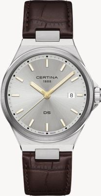 Certina Ds-7 Quarz (39 mm) silbernes Zifferblatt / braunes Lederarmband C0434101603100