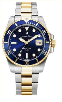 Jacques Du Manoir Pro Scuba (43 mm) met blauwe wijzerplaat en tweekleurige roestvrijstalen armband. JWG02806