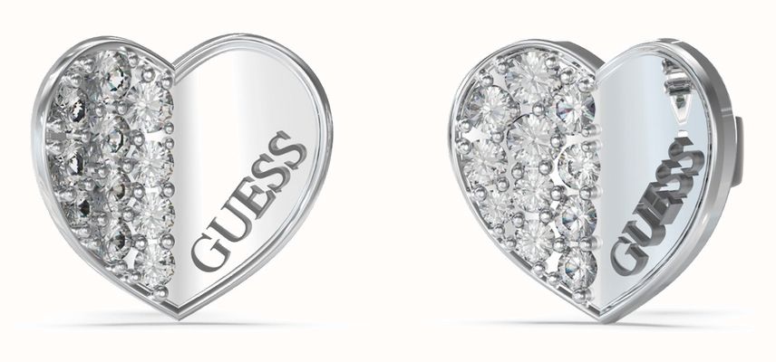 Guess Women's Lovely Guess Rhodium Plated 12mm Pavé Heart Stud Earrings UBE03038RH