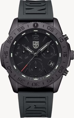 Luminox Pacific Diver Chronograph für Herren (44 mm) mit schwarzem Zifferblatt und schwarz-weißem Kautschukarmband XS.3141.BO.1.SET