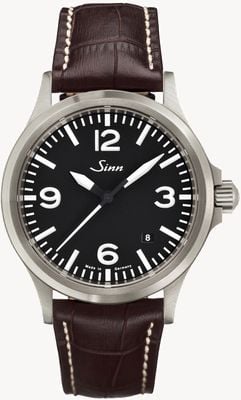Sinn 556 um couro em relevo marrom de vidro safira esportivo 556.014 BROWN ALLIGATOR STYLE WHITE STITCH