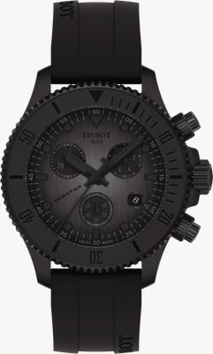 Tissot Seastar 1000石英计时码表（38毫米）灰黑色渐变表盘/黑色硅胶表带腕表 T1202173706100