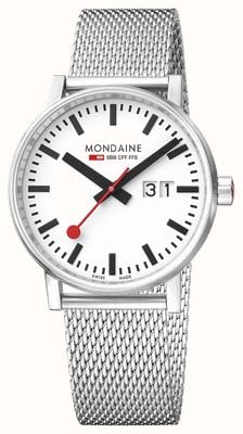 Mondaine Evo2 40mm Sapphire Crystal Stainless Steel Mesh White Dial MSE.40210.SM