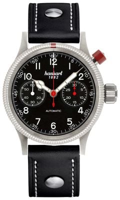 Hanhart PIONEER Mk I Automatic Chronograph (40mm) Black Dial / Black Leather Rivet Strap - M 714.210-0010
