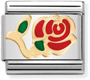 Nomination Classic Red Rose 18ct Gold & Steel Enamel Charm 030214/01