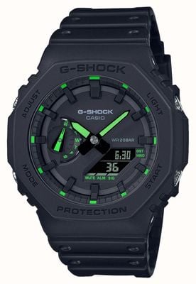Casio G-shock 2100 utility black series neon groene details GA-2100-1A3ER