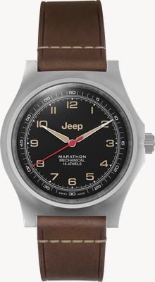 Marathon X Jeep® Willys SSGPM Mechanisch (41 mm) schwarzes Zifferblatt / braunes Crazy Horse-Lederarmband WW194033SS-4001
