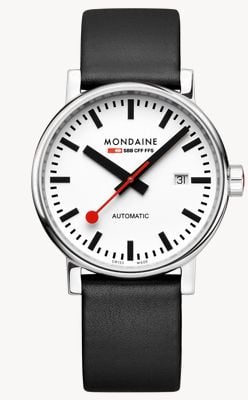 Mondaine Evo2 grande mostrador automático (40 mm) branco / pulseira de couro uva vegana preta MSE.40610.LBV