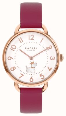 Mostrador branco Royal Radley / pulseira de couro rosa escuro RY21646