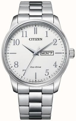Citizen Homens | condução ecológica | mostrador branco | pulseira de aço inoxidável BM8550-81A