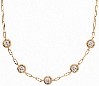 Burren Jewellery 18K Gold Plated Oval Link Chain Necklace, Bezel-set Round White CZ Stations N1834