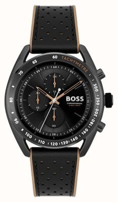 BOSS Court central hommes | cadran chronographe noir | bracelet en cuir noir 1514022