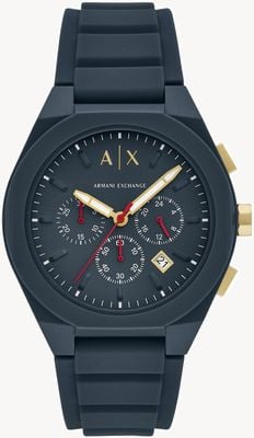 Armani Exchange Męski chronograf Rafael (44 mm) z niebieską tarczą / niebieskim silikonowym paskiem AX4168