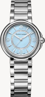 Maurice Lacroix Fiaba Diamant Sonderedition (32mm) Uhr mit babyblauem Zifferblatt / Edelstahlarmband FA1104-SS002-E20-1