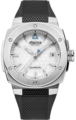 Alpina Alpiner Extreme Solámetro (37,5 mm), esfera con patrón triangular blanco y correa de silicona negra AL-140W3AE6