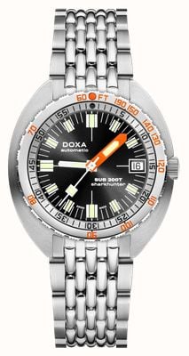 DOXA Sub 200t Sharkhunter (39 mm) cadran noir soleillé / bracelet en acier inoxydable grain de riz 804.10.101S.10