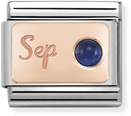Nomination Classic September Birthstone Sapphire 9ct Rose Gold & Steel Charm 430508/09