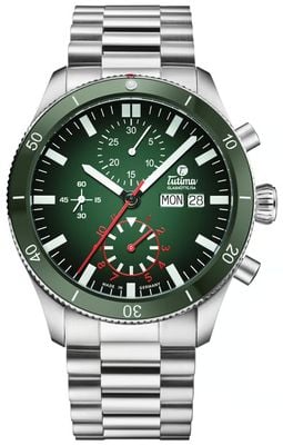 Tutima Glashütte Chronographe automatique Grand Flieger Airport (41 mm) cadran dégradé vert / bracelet acier inoxydable 6407-04