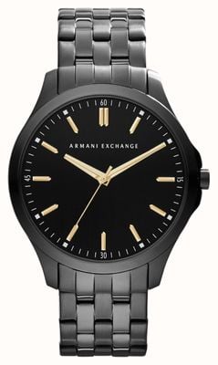 Armani Exchange Masculino | mostrador preto | pulseira de aço inoxidável cinza escuro AX2144