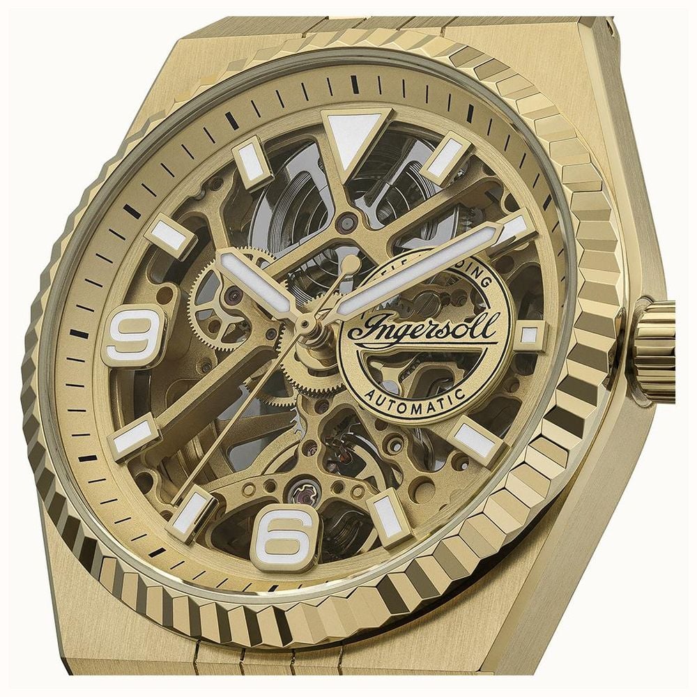 Ingersoll THE LANDING Automatic (40mm) Gold Skeleton Dial / Gold PVD Stainless Steel Bracelet I18702 - vista alternativa 2