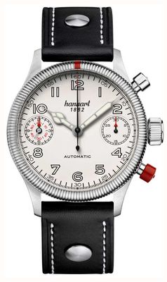 Hanhart PIONEER TwinDicator Automatic Chronograph (45mm) Antique White Dial / Black Leather Strap - M 731.200-0010