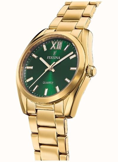 Festina Ladies Gold-Toned Green Sunray Dial Watch F20640/4