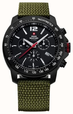 Swiss Military by Chrono Heren chronograaf in legerstijl (42 mm), zwarte wijzerplaat / groene nylon band SM34033.07