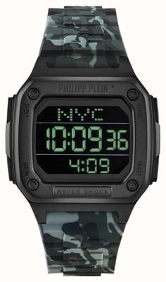 Philipp Plein Hyper $hock hyper $port / Cammo-Armband mit schwarzem Zifferblatt PWHAA1822