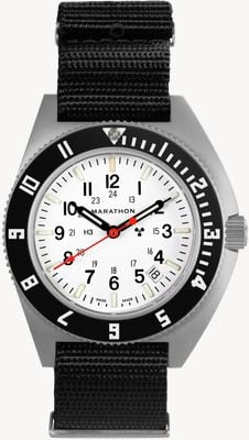 Marathon Arctic edition ssnav-d navigatore in acciaio con data al quarzo (41 mm) quadrante bianco / cinturino in nylon defstan nero WW194013SS-0503